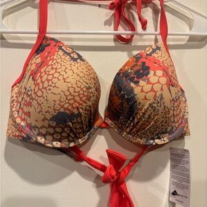 VENUS Red and Tan Snakeskin Bikini Top